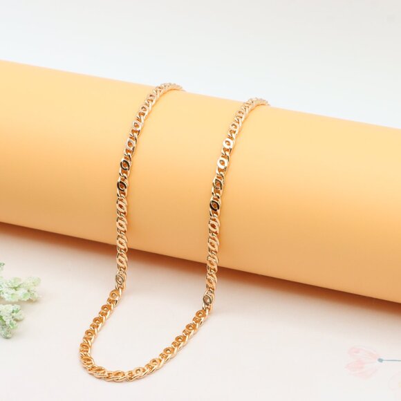 "Rose Gold Textured Chain Necklace High Shine Finish, XPNL0286 - Picture 1 of 12